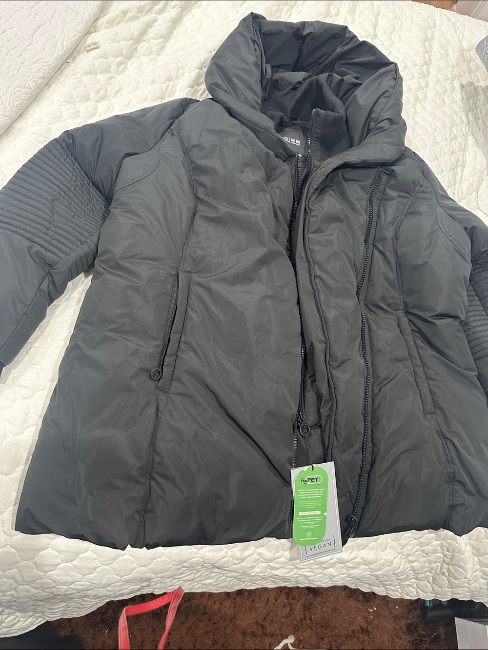 Noize Black Vegan Puffer Jacket with Quilted Sleeve Detail